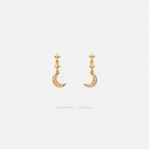 Moon Earrings, Celestial Dangle Earrings, Gold, Silver SS173 LR