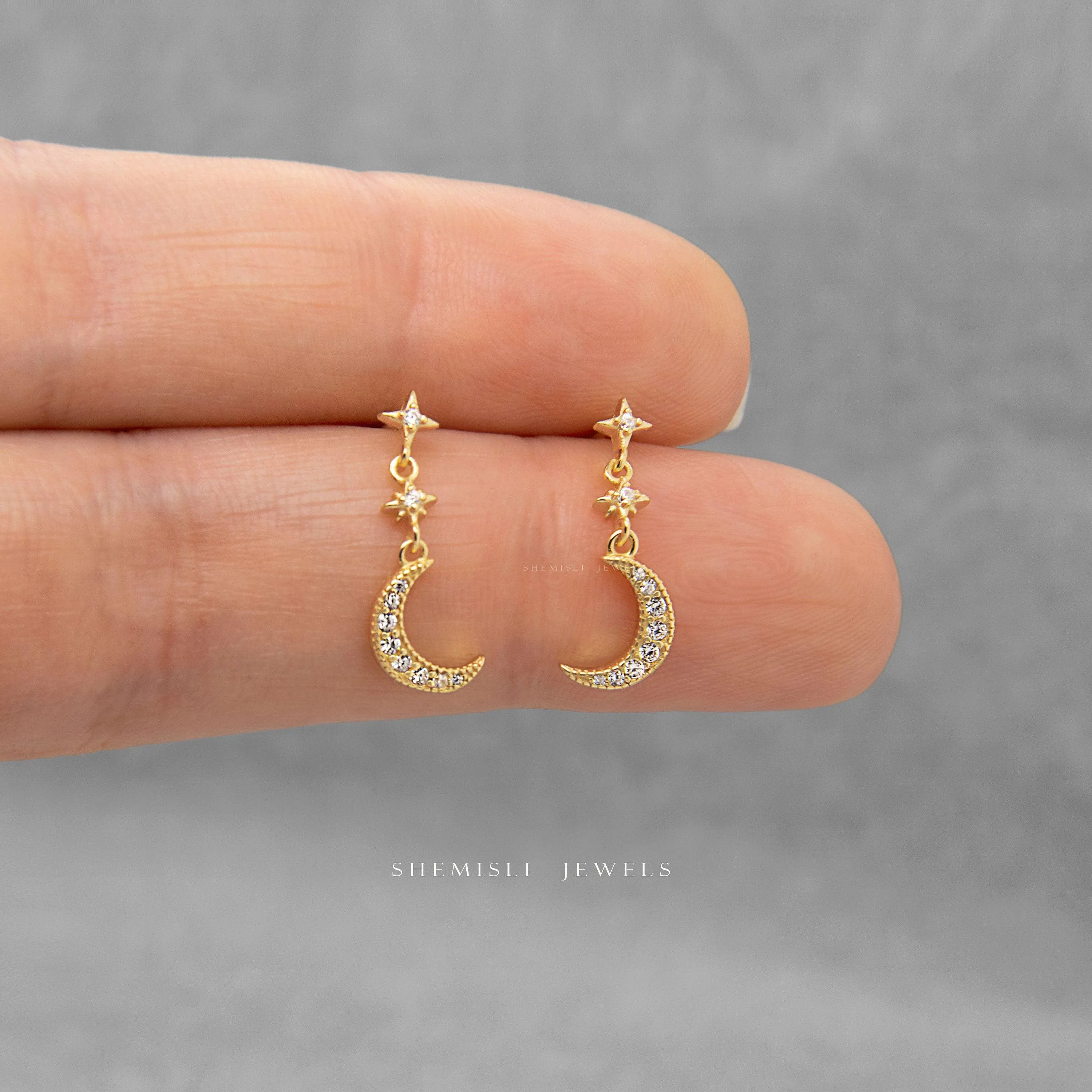 Moon Earrings, Celestial Dangle Earrings, Gold, Silver SS173 LR