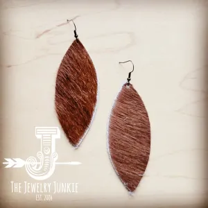 **Narrow Leather Oval Earrings-Tan Hair-on-Hide 217q