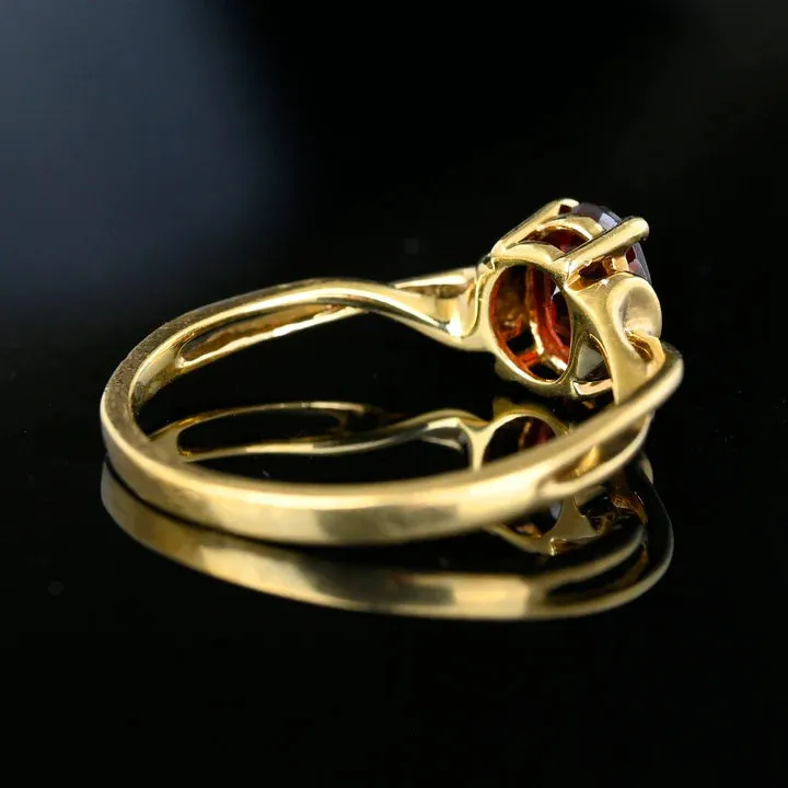 Natural Oval Cut Garnet Twisted Shank Solitaire Vintage 14k Gold Vermeil Ring