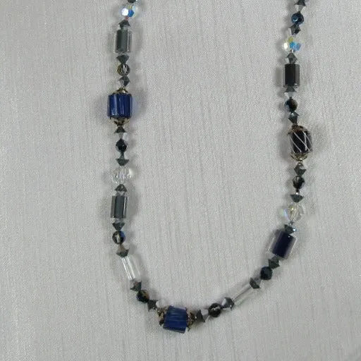 Navy Blue & White Handcrafted Artisan Bead Necklace