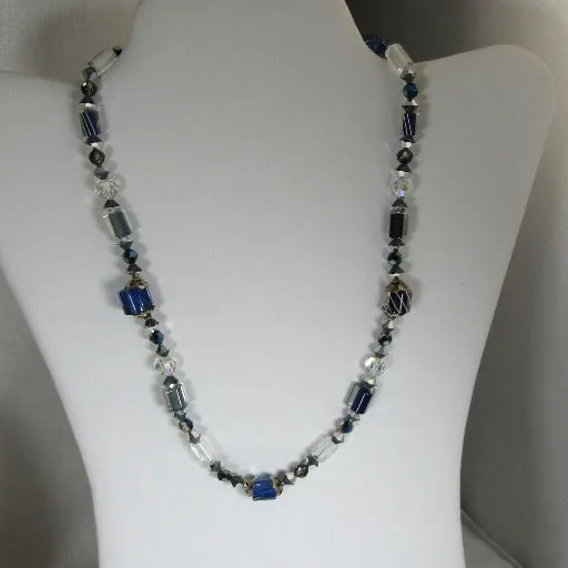 Navy Blue & White Handcrafted Artisan Bead Necklace