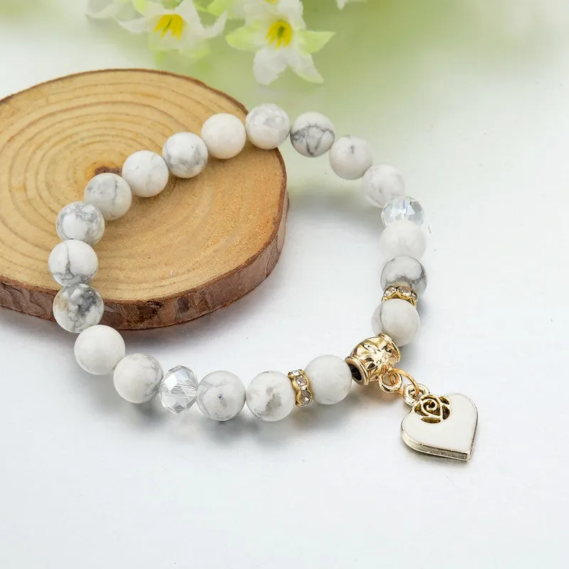 New Bijoux Heart Charm Bracelets Bangles White Natural Stone Bracelet For Women Pulseiras Femininas Boho Jewelry Gift