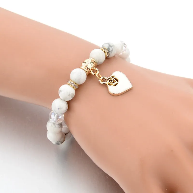 New Bijoux Heart Charm Bracelets Bangles White Natural Stone Bracelet For Women Pulseiras Femininas Boho Jewelry Gift