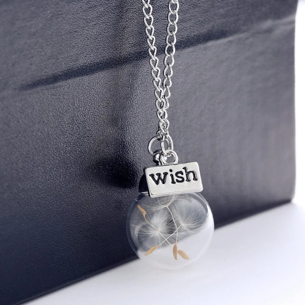 New Wish bottle Necklace Real Dandelion Seeds Water Drop Bottle Botanical Pendant Necklace For Women