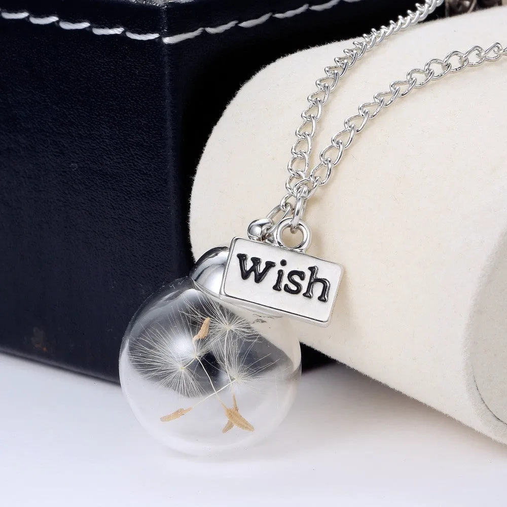 New Wish bottle Necklace Real Dandelion Seeds Water Drop Bottle Botanical Pendant Necklace For Women