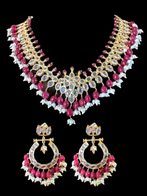 NS520 AMIRA hyderabadi necklace with earrings - Ruby ( READY TO SHIP)