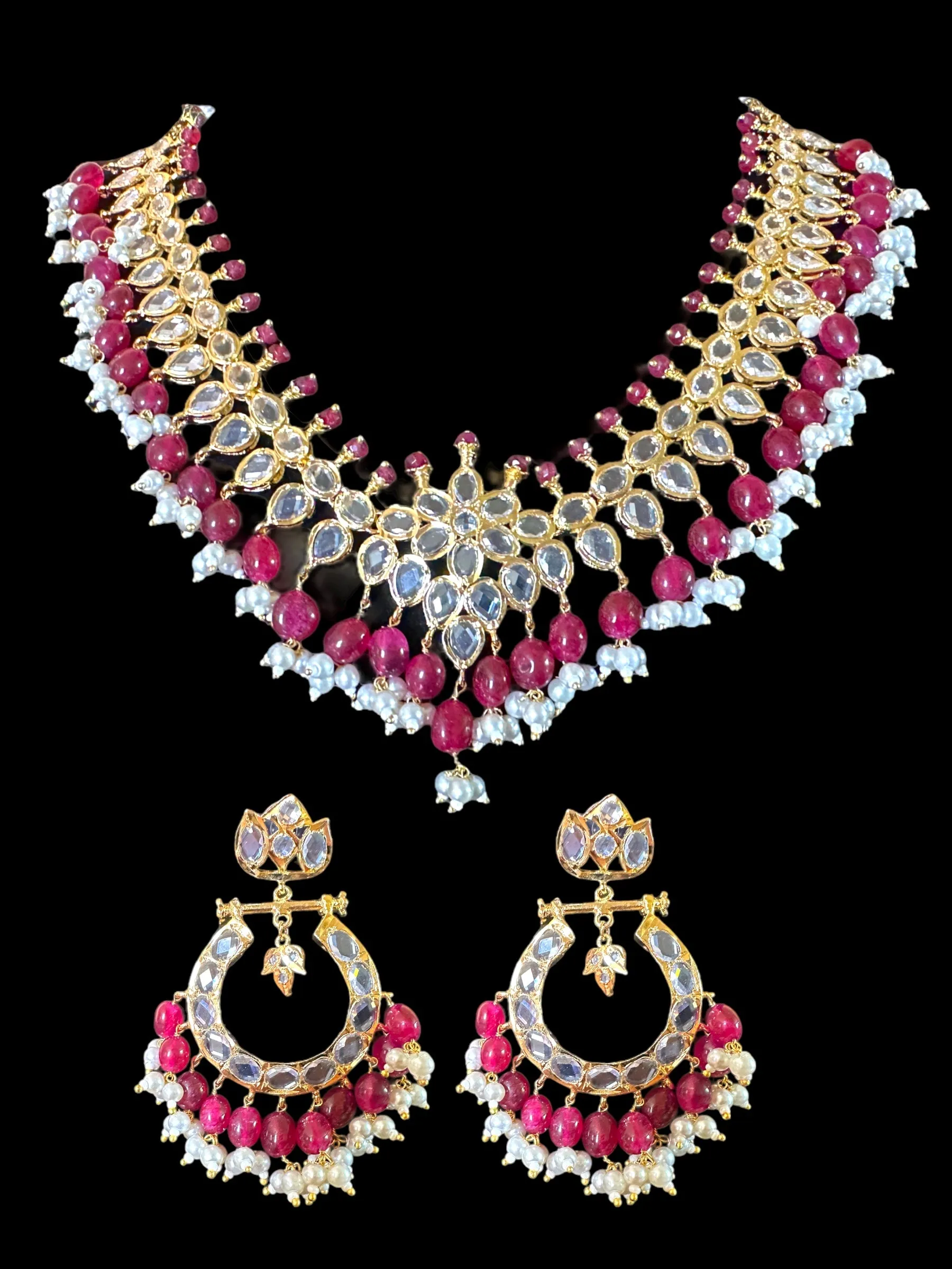 NS520 AMIRA hyderabadi necklace with earrings - Ruby ( READY TO SHIP)