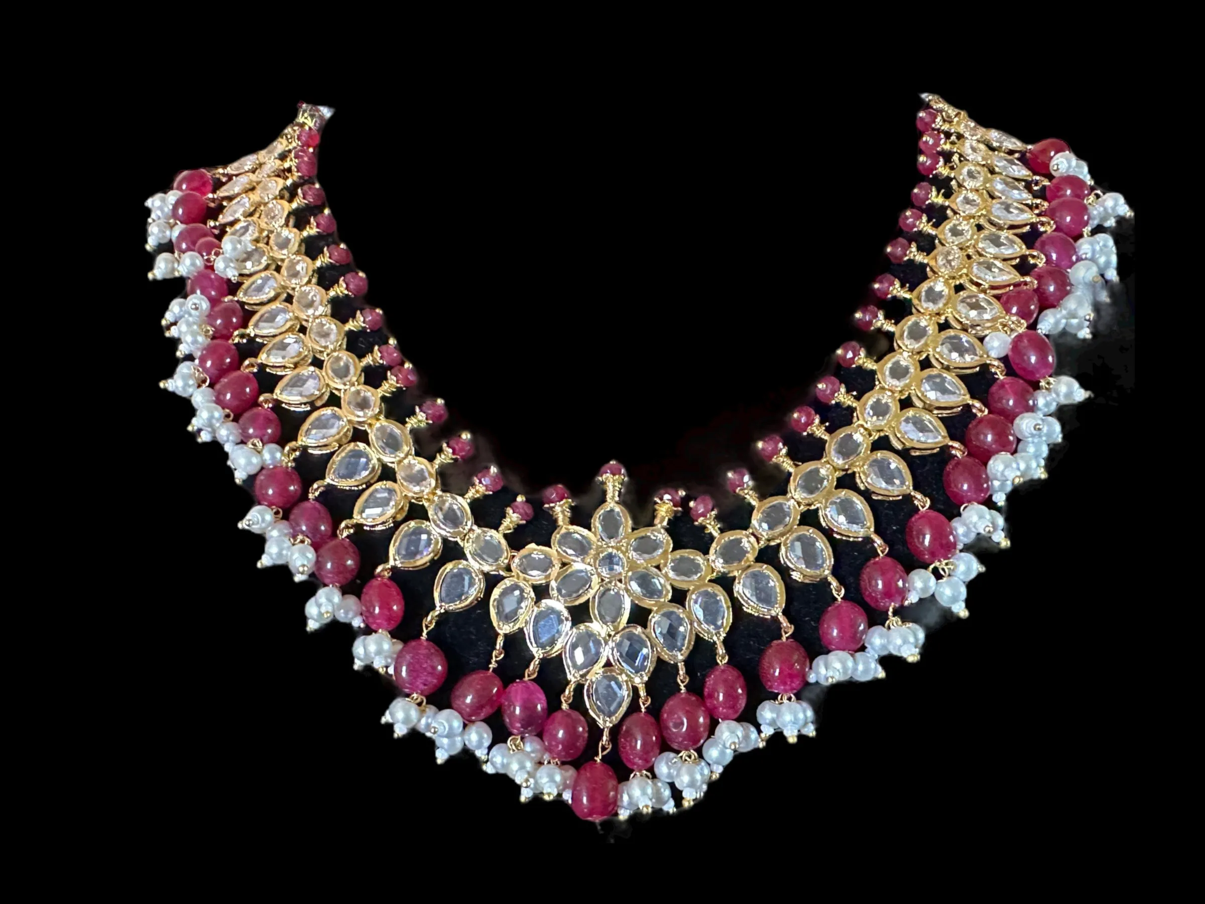 NS520 AMIRA hyderabadi necklace with earrings - Ruby ( READY TO SHIP)