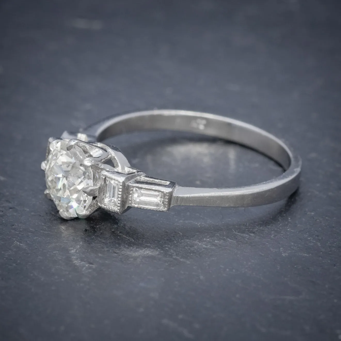 Old Cut Diamond Engagement Ring Platinum 1.65Ct Solitaire