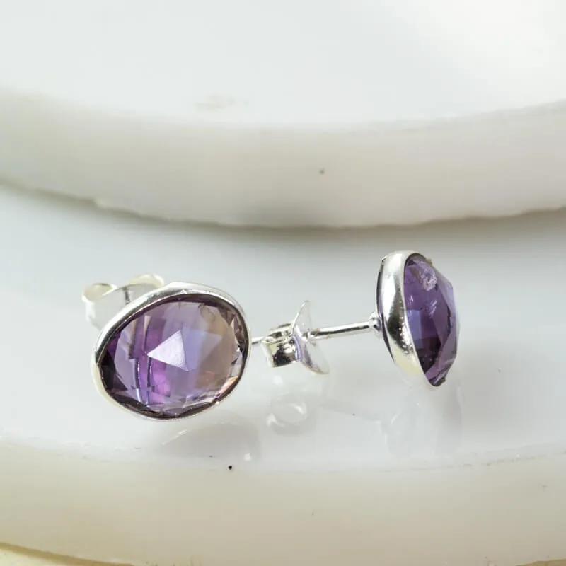 Oval Gemstone Stud Earrings Amethyst