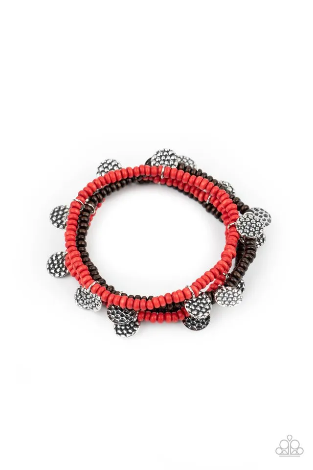 Paparazzi Bracelet ~ WOODnt Count It - Red