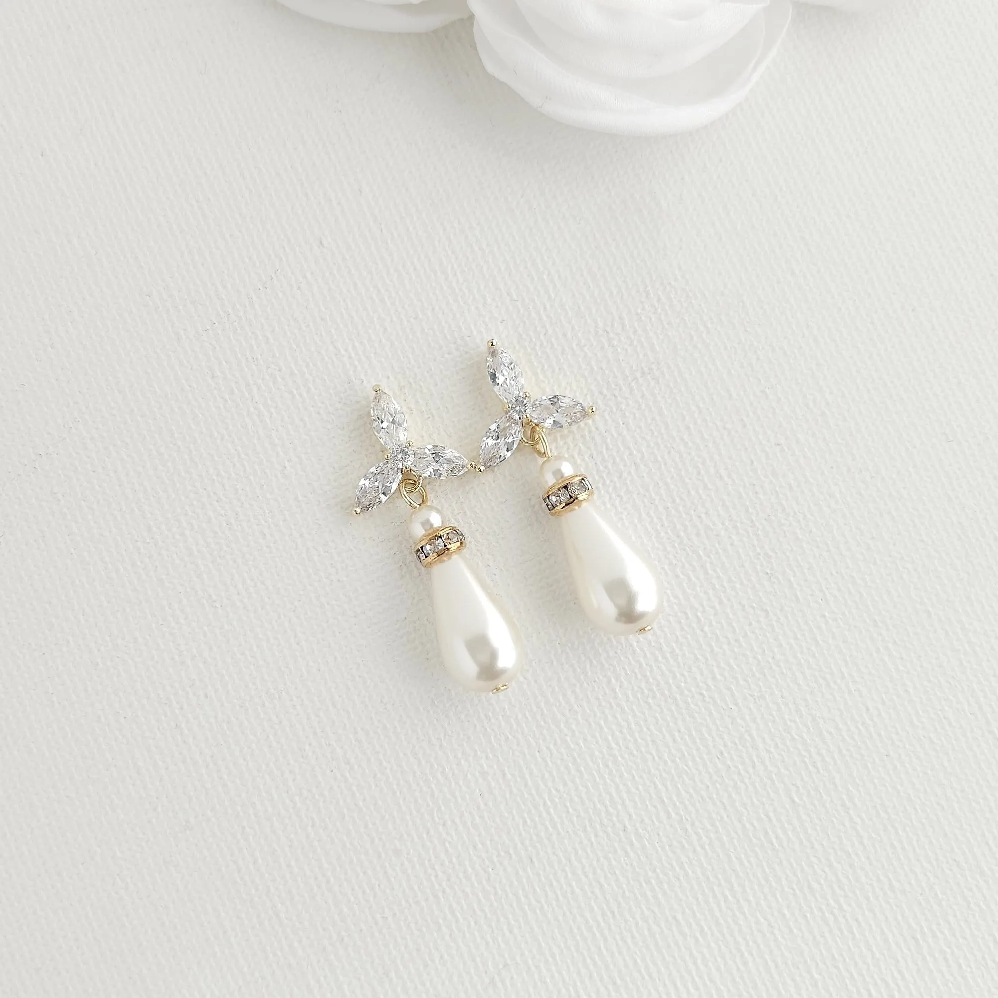 Pearl Earrings For Bridal Party in Gold- Flora