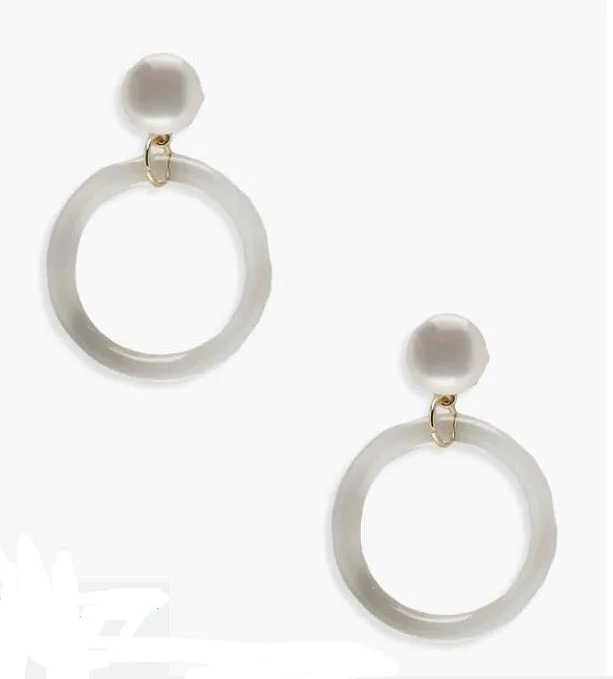 Pearlescent Stud Clear Hoop Earrings