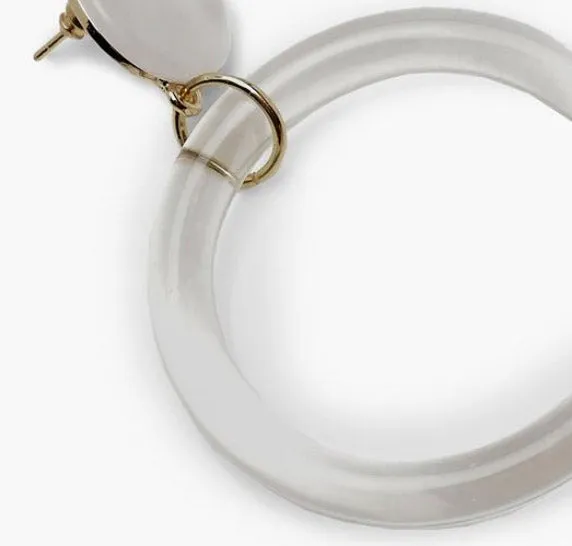 Pearlescent Stud Clear Hoop Earrings