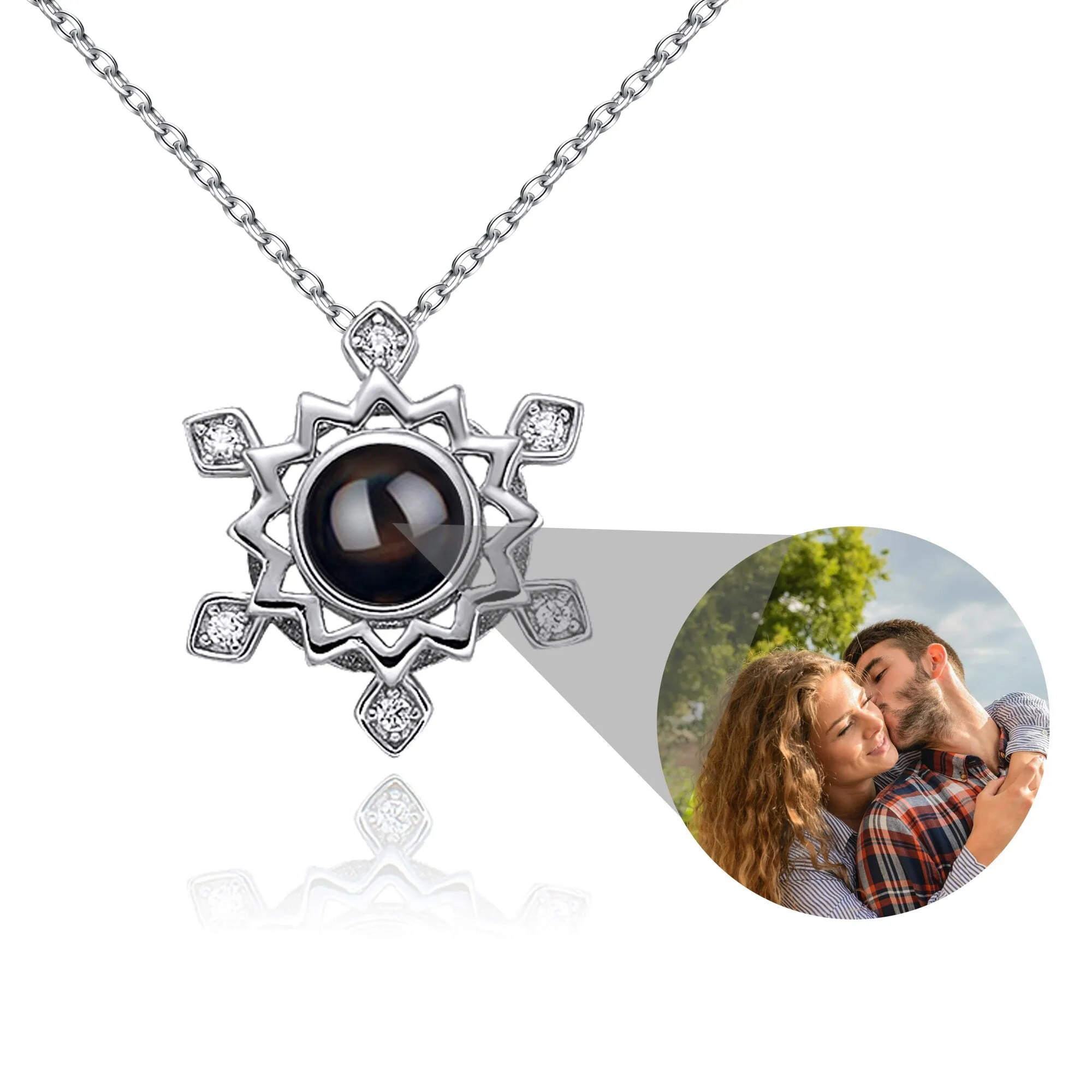 Pendant Custom Photo Flower Necklace 925 Silver Romantic Gift For Girlfriend