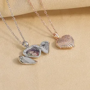 Personalize Heart Locket Necklace Plated Rose Gold Silver Color Angel Wing Shape Custom Photo Pendant