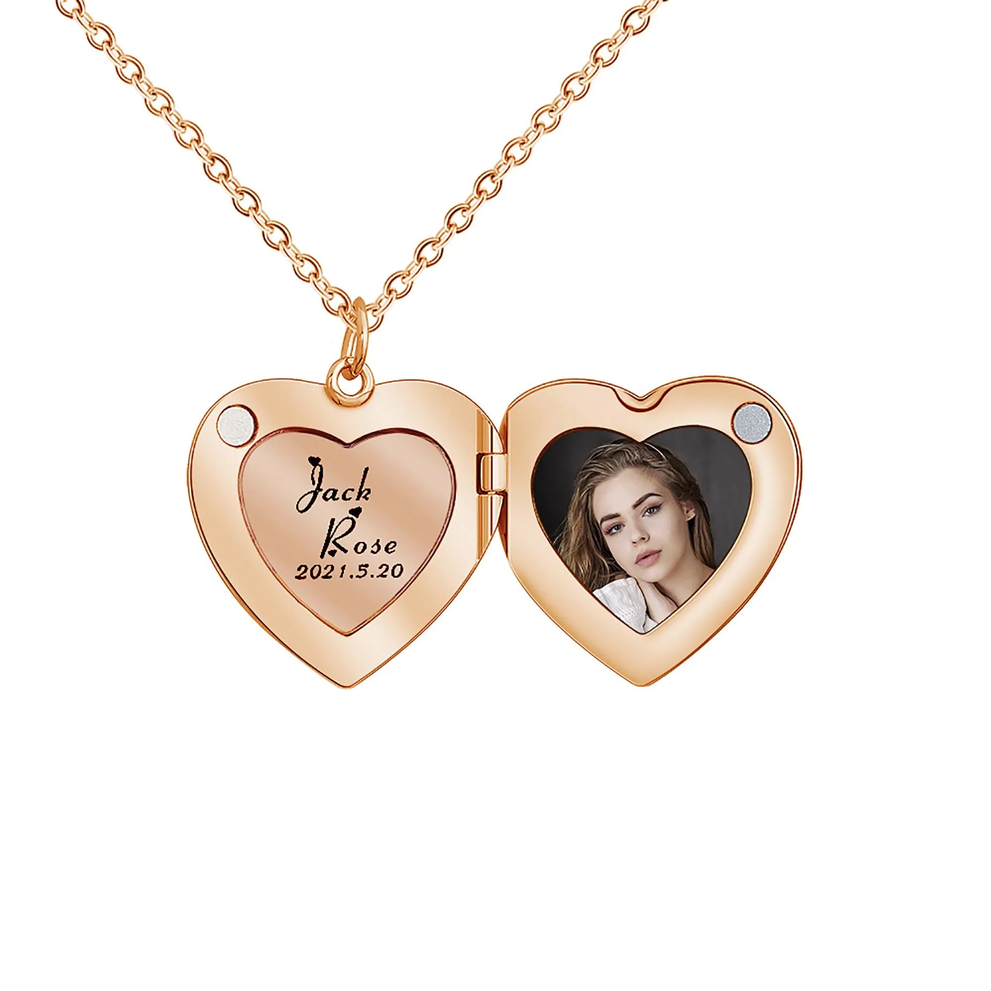 Personalized Picture Open Heart Locket Shape Necklace Custom Photo Text Pendant Jewelry