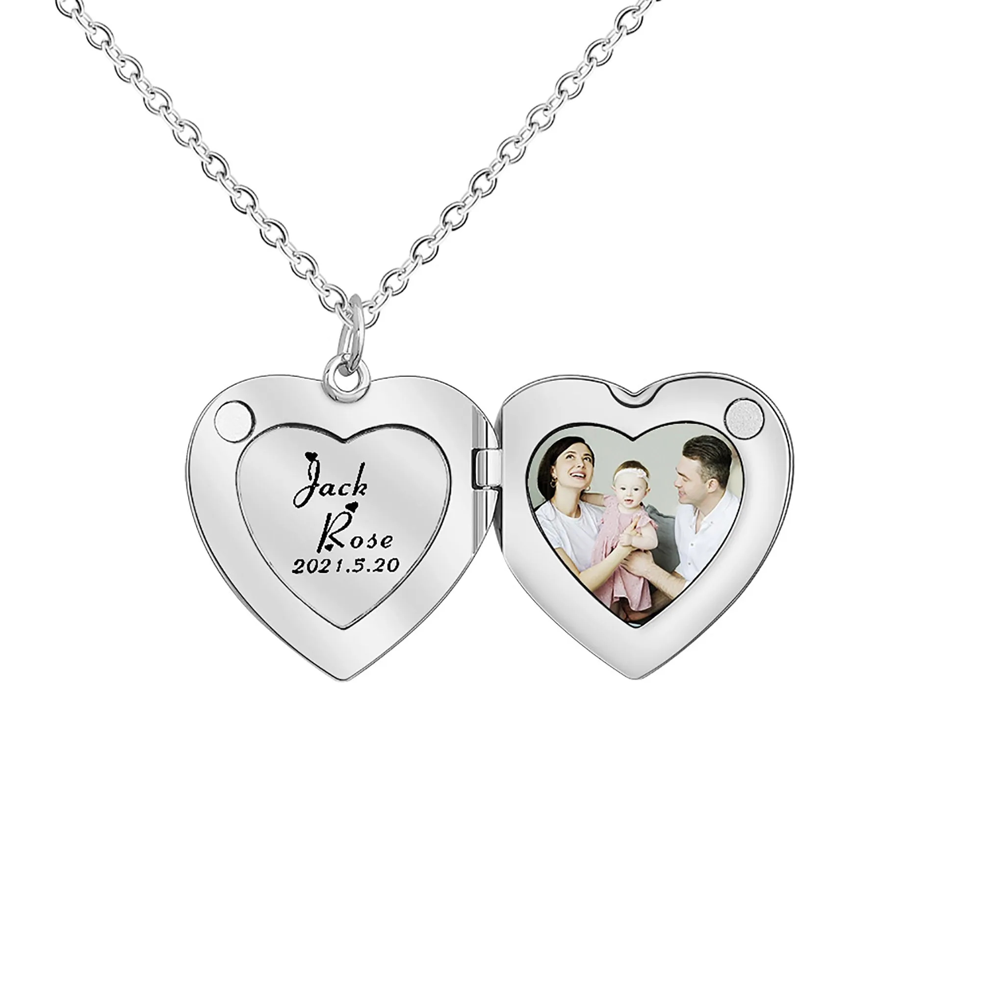 Personalized Picture Open Heart Locket Shape Necklace Custom Photo Text Pendant Jewelry