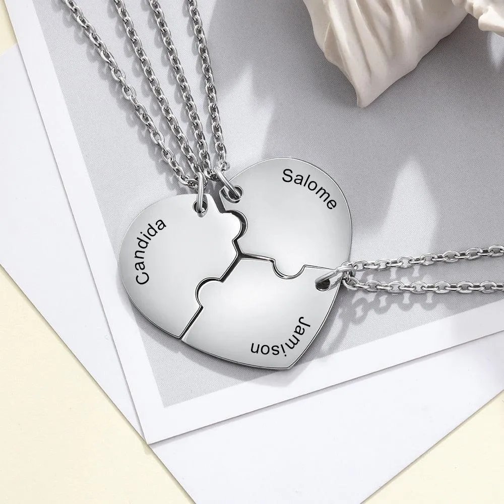 Personalized Stainless Steel Engraved Name Necklace Customized BFF Best Friends Necklace Set 3 Pieces Heart Necklace