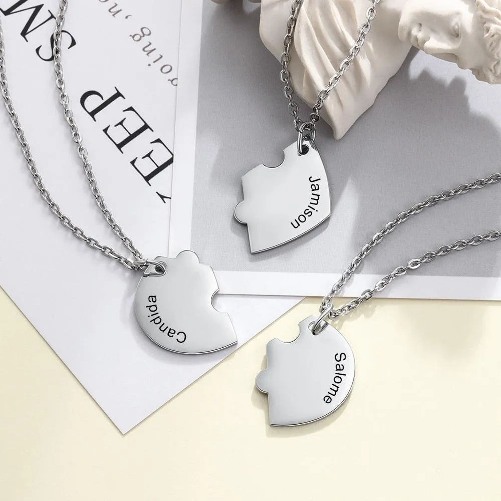 Personalized Stainless Steel Engraved Name Necklace Customized BFF Best Friends Necklace Set 3 Pieces Heart Necklace