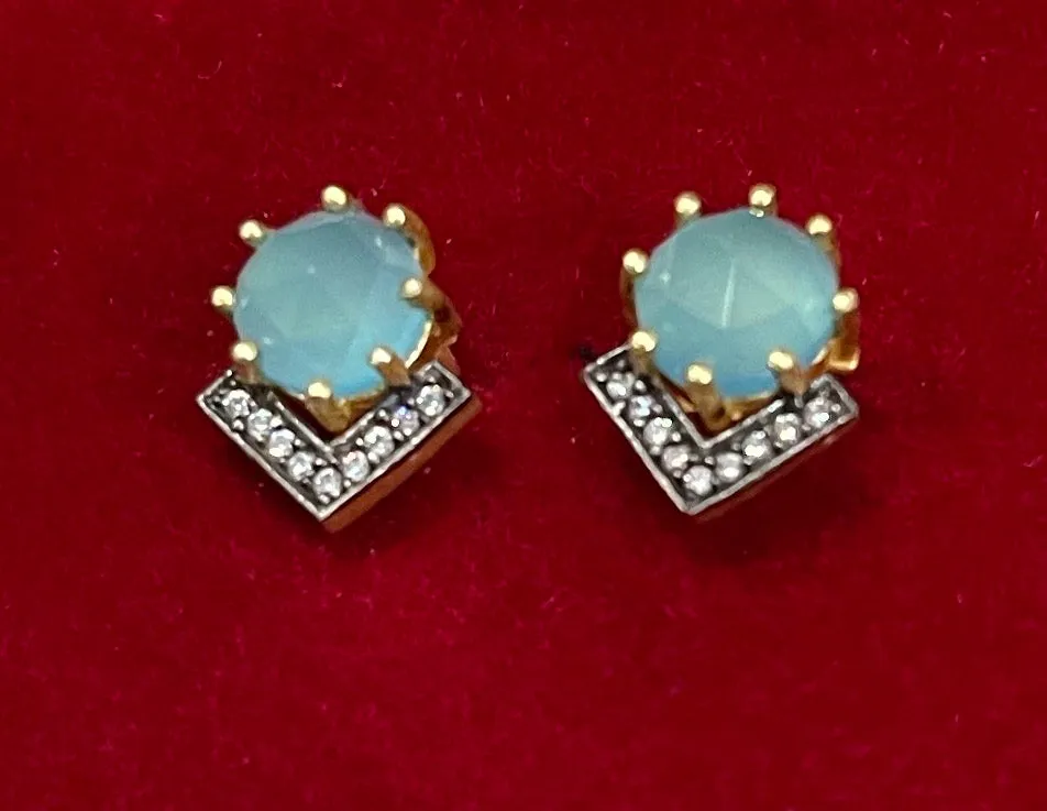 Petite Light Blue Chalcedony and Rhodium Gold Stud Earrings