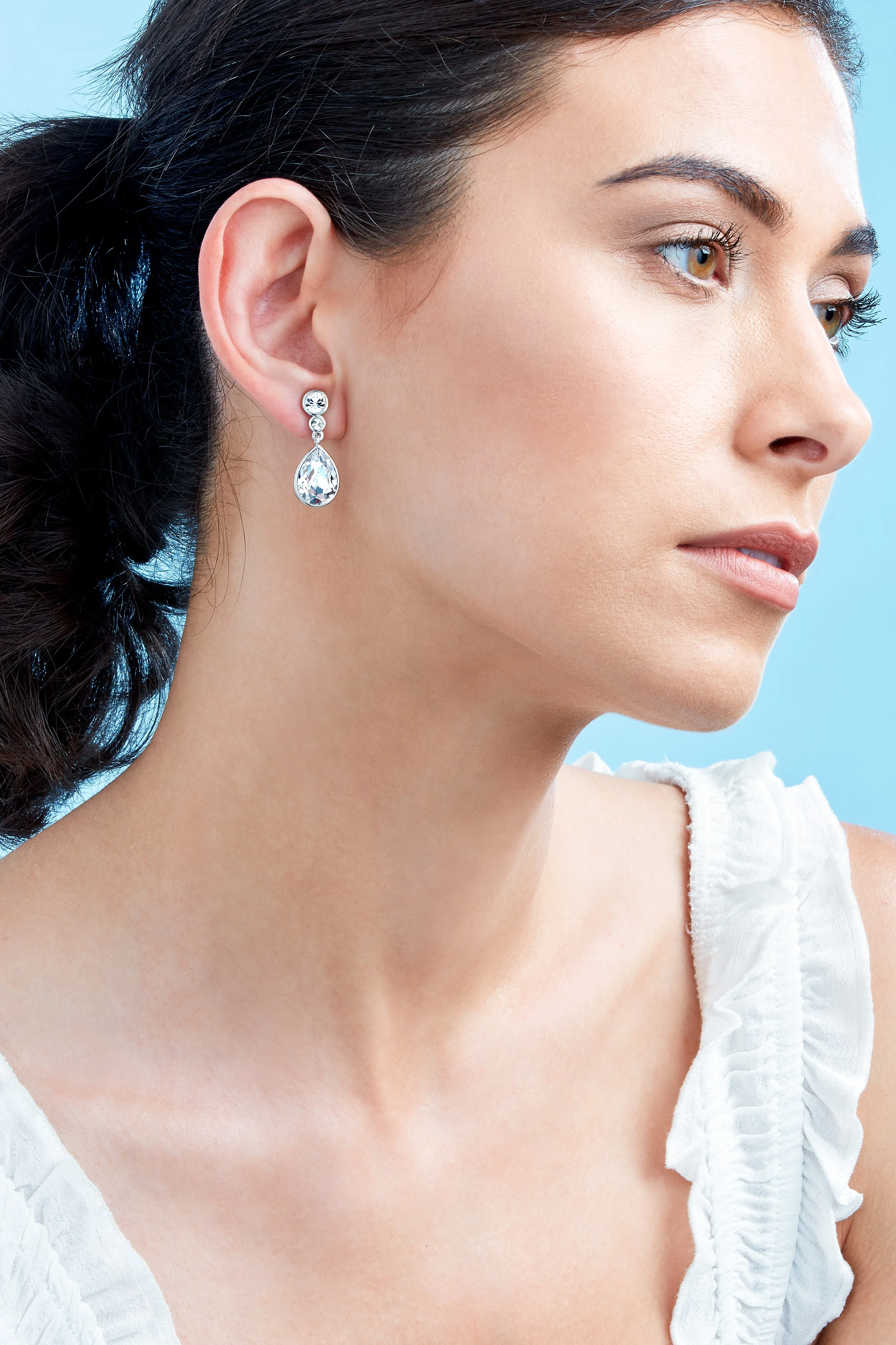 Platinum Crystal Teardrop Clip Earrings