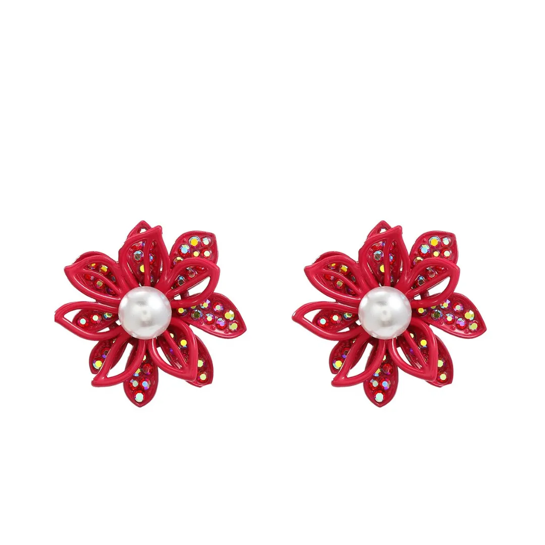 Pre Order:  Diamond Inlaid Floral Alloy Earrings