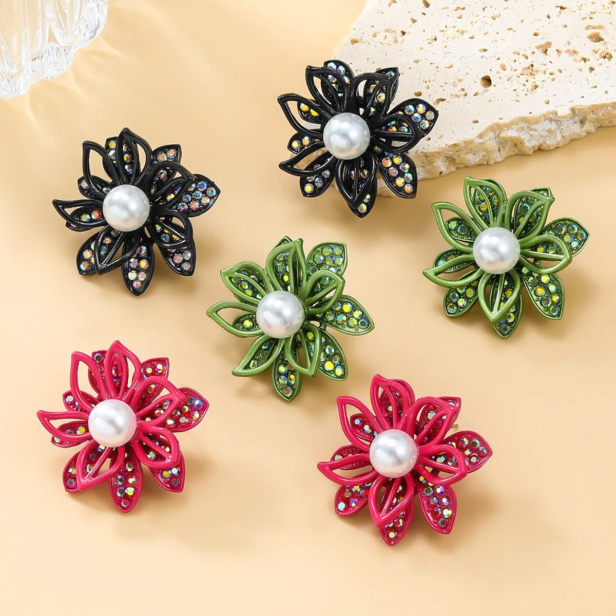 Pre Order:  Diamond Inlaid Floral Alloy Earrings