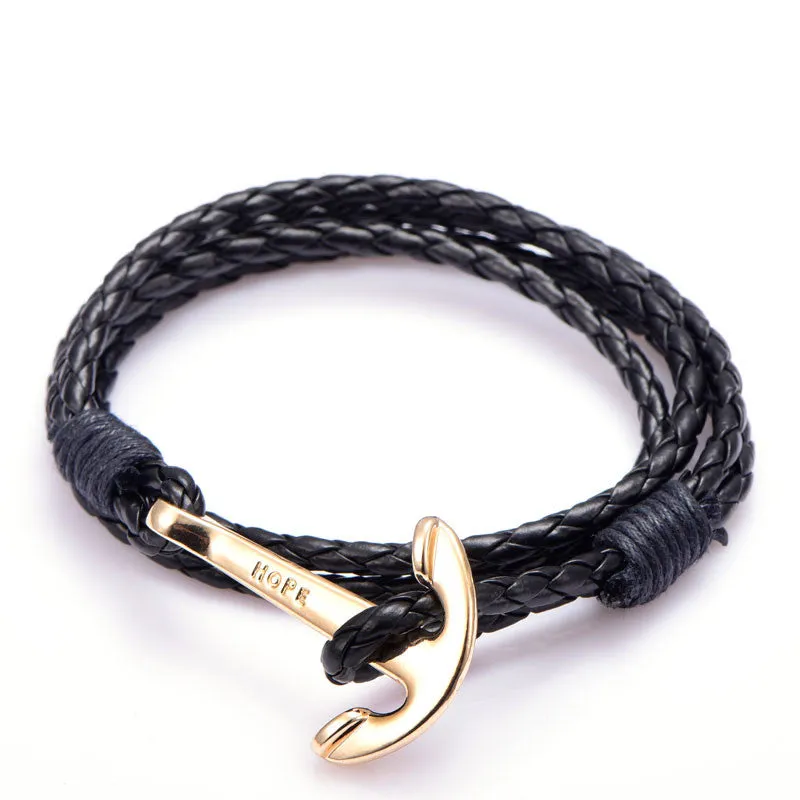 PU Leather Men Bracelet Jewelry Man Anchor Bracelet Wristband Charm Braclet For Male Accessories Hand Cuff