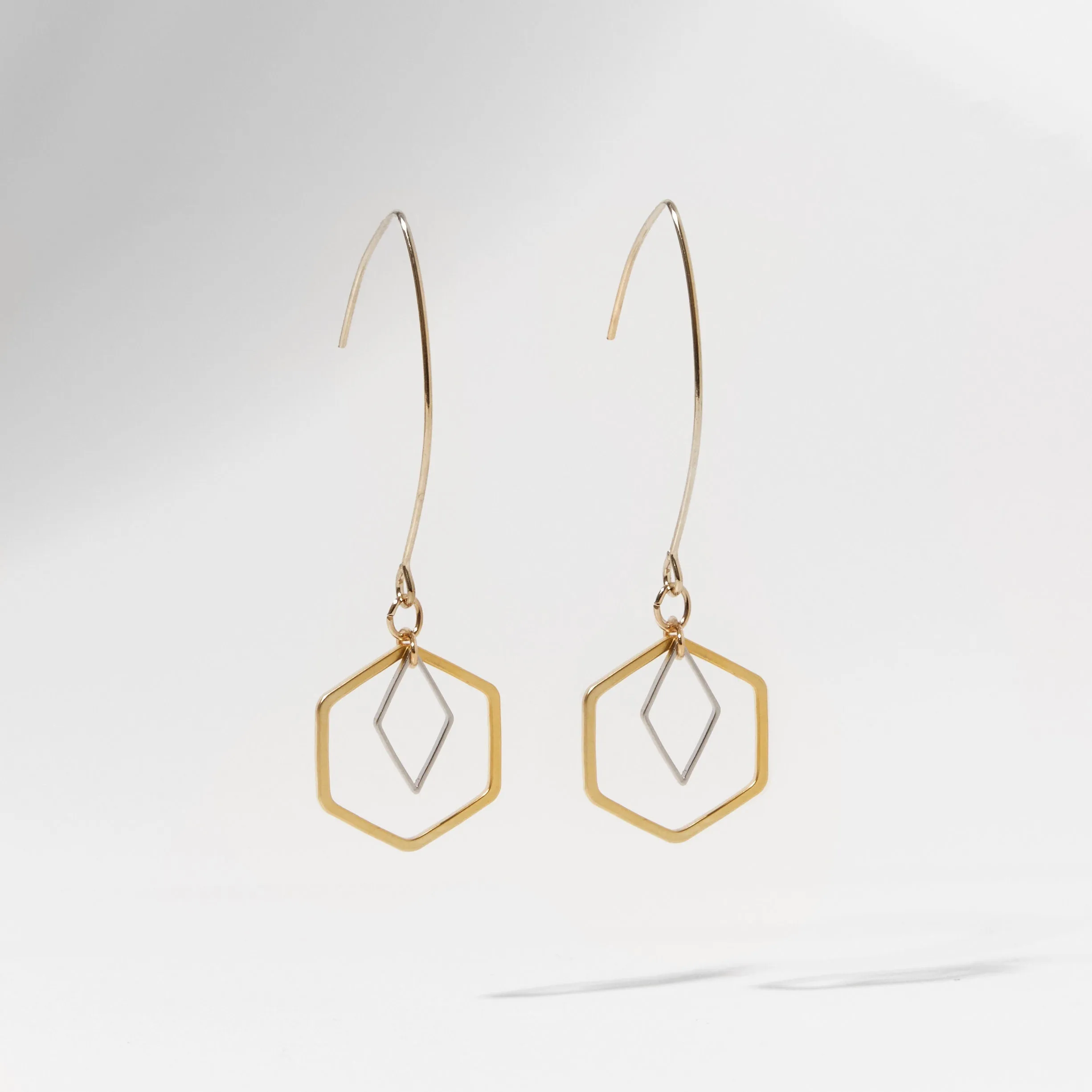 "Le Contour" Gold & Silver Hexagon Earrings - III