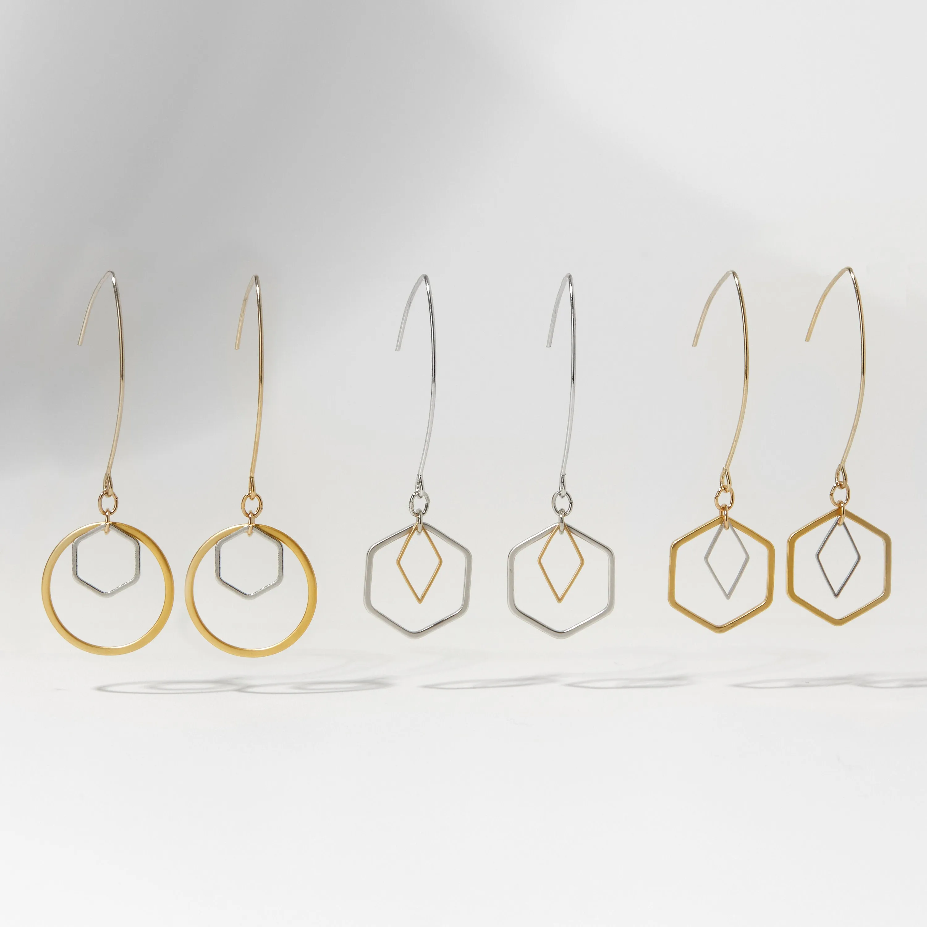 "Le Contour" Gold & Silver Hexagon Earrings - III