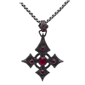 Raw Diamond Collection - Silver and Black Rhodium Cross Large - Ruby