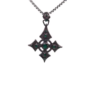 Raw Diamond Collection - Silver and Black Rhodium Cross Medium - Emerald