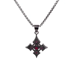 Raw Diamond Collection - Silver and Black Rhodium Cross Small - Ruby