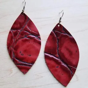 Red Gator Leather Teardrop Earrings