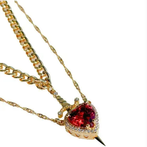 Red New Style Crystal Love Dagger Stylish Pendant Valentine Necklace gift