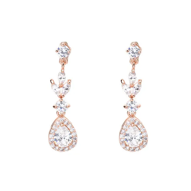 Rose Gold Cubic Zirconia Studded Dangle Earrings