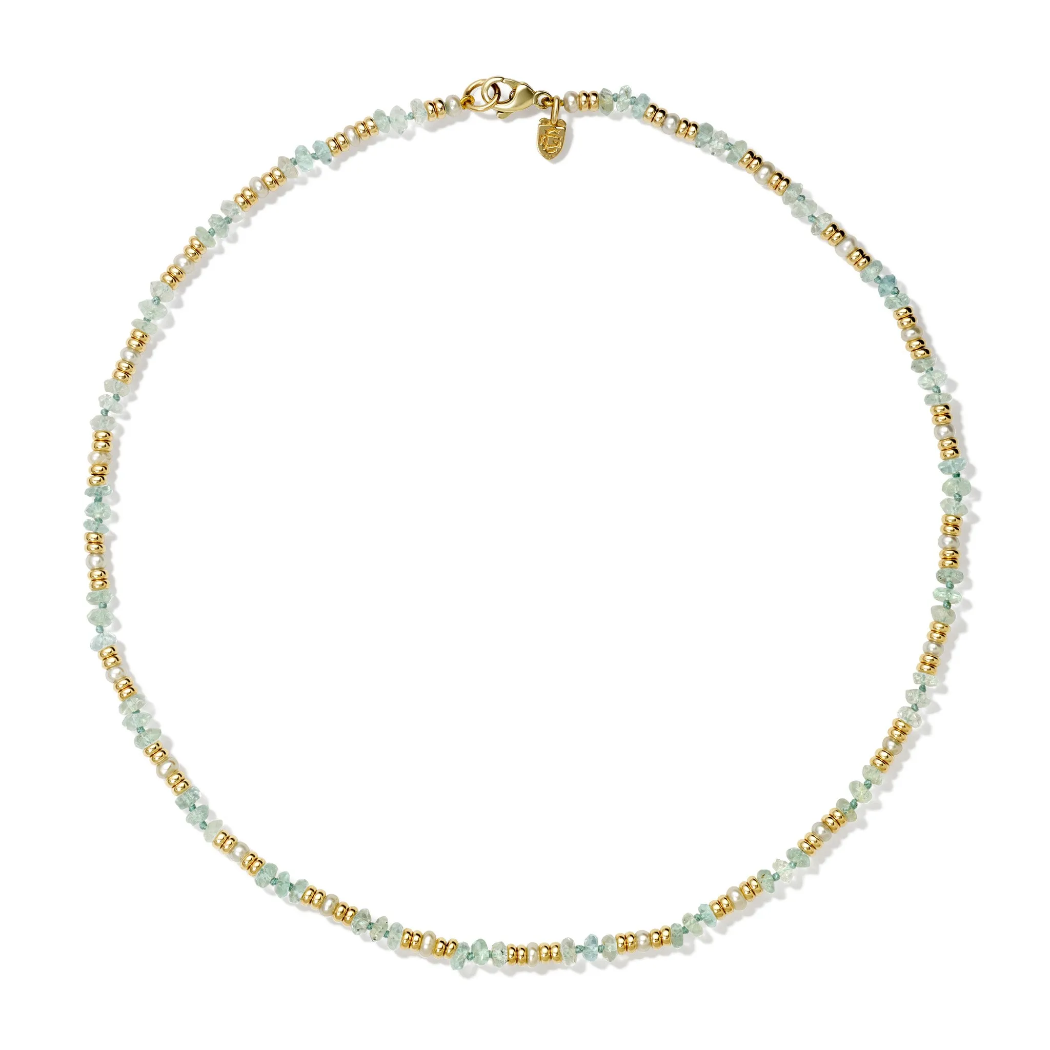 Serena Necklace Yellow Gold - Aquamarine & Pearl