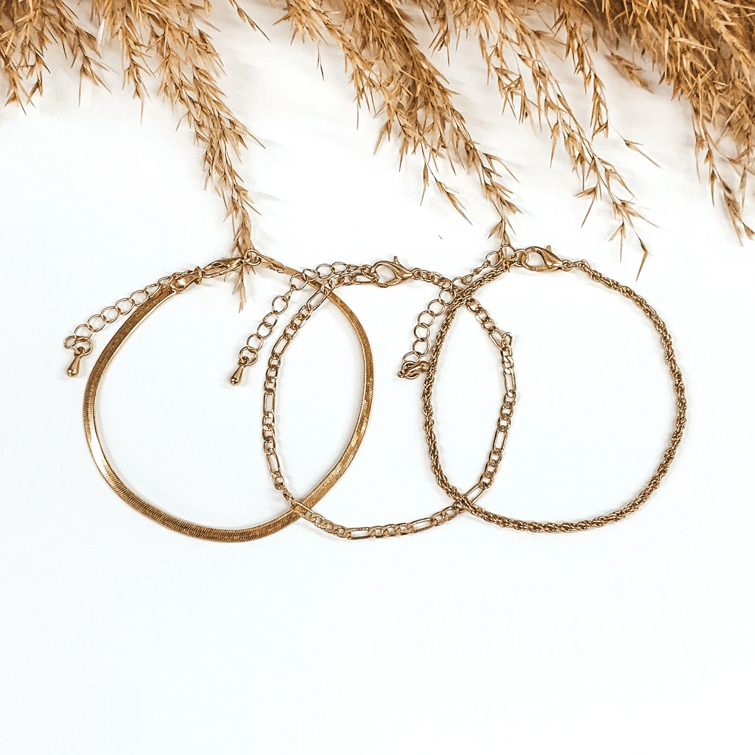 Set of Three | Multi Chain Bracelet Set in Gold Tone