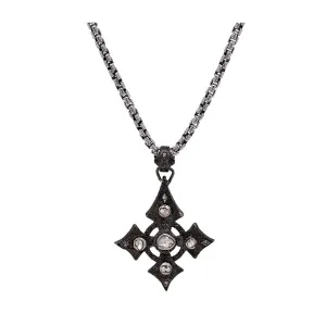 Silver and Black Rhodium Raw Diamond Cross -Medium