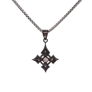 Silver and Black Rhodium Raw Diamond Cross Small