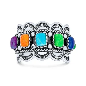 Southwest Boho Silver Ring with Multi-Color Gemstones in Sterling Silver