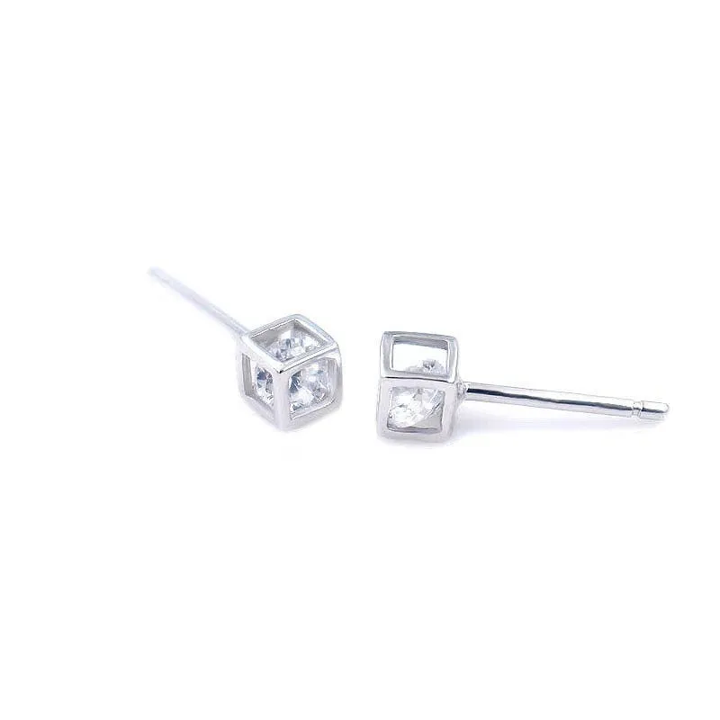 Square frame sterling silver studs| Solid Sterling Silver| Minimalist Jewelry| Tiny cz studs| Diamond Cube studs