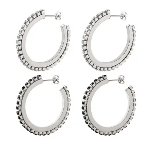 Starry Nights Black and White Zircon Earrings for Women's Chic Style