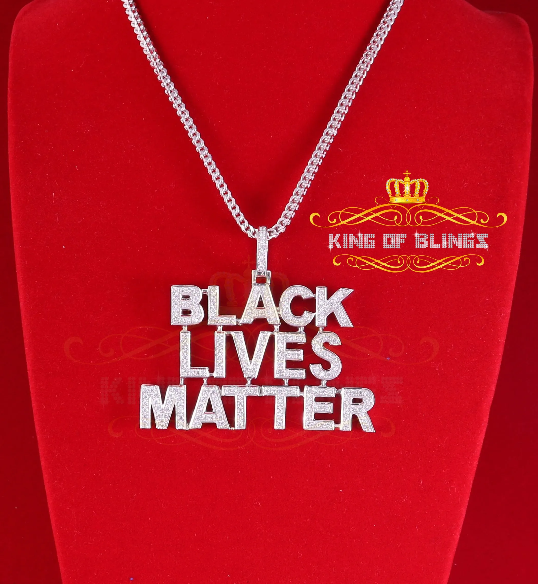 Sterling Silver BLACK LIVES MATTER Sign Pendant White 6.37ct Cubic Zirconia