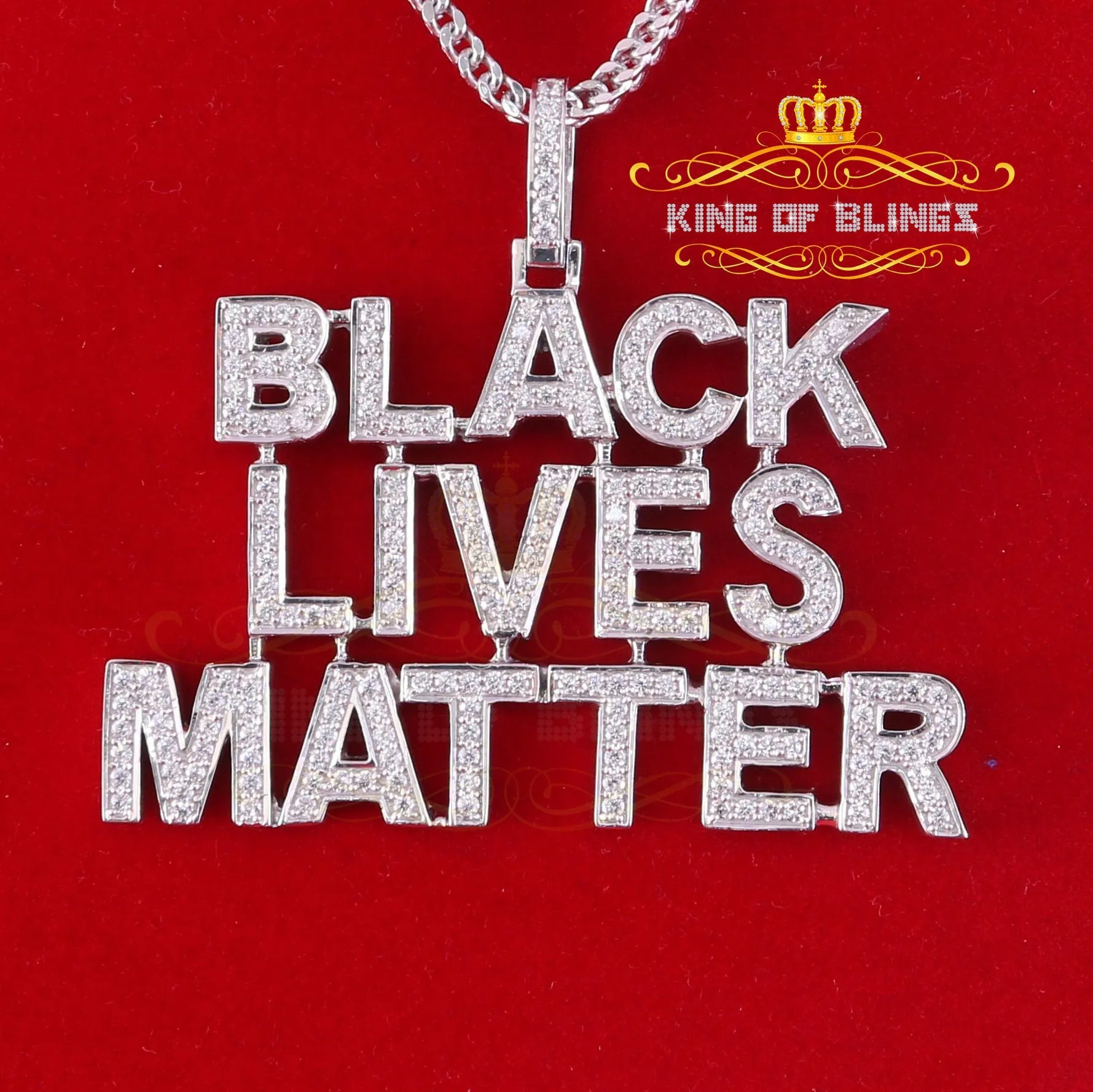 Sterling Silver BLACK LIVES MATTER Sign Pendant White 6.37ct Cubic Zirconia