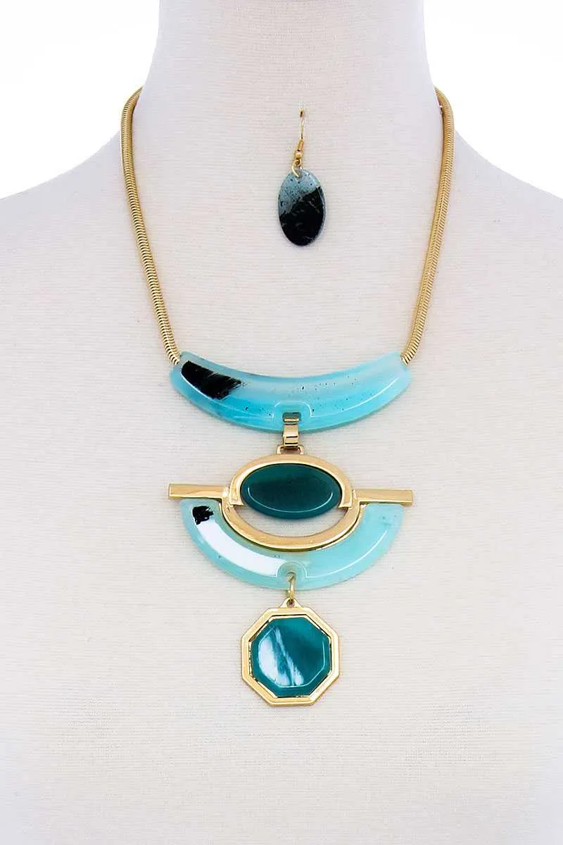 Stylish Acetate Organic Shape Chunky Necklace And Earring Set