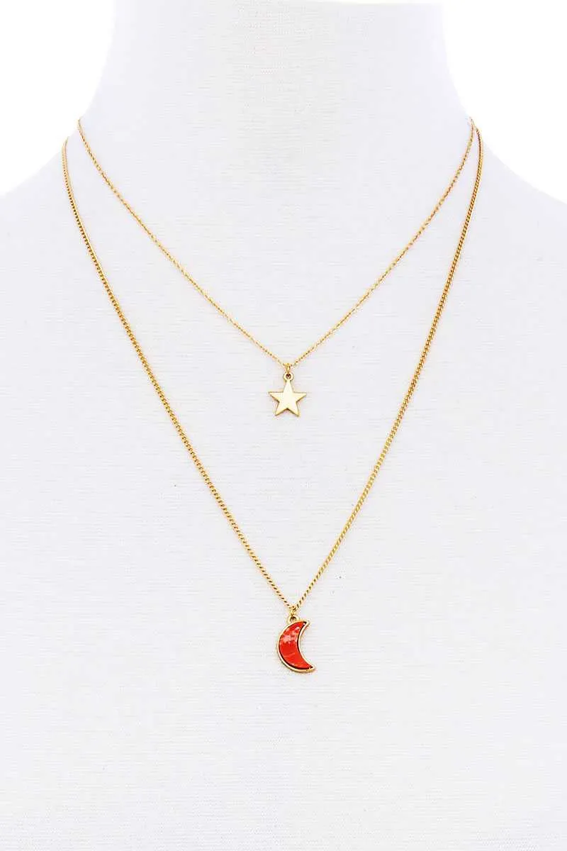 Stylish Double Layer Chain Star And Moon Pendant Necklace