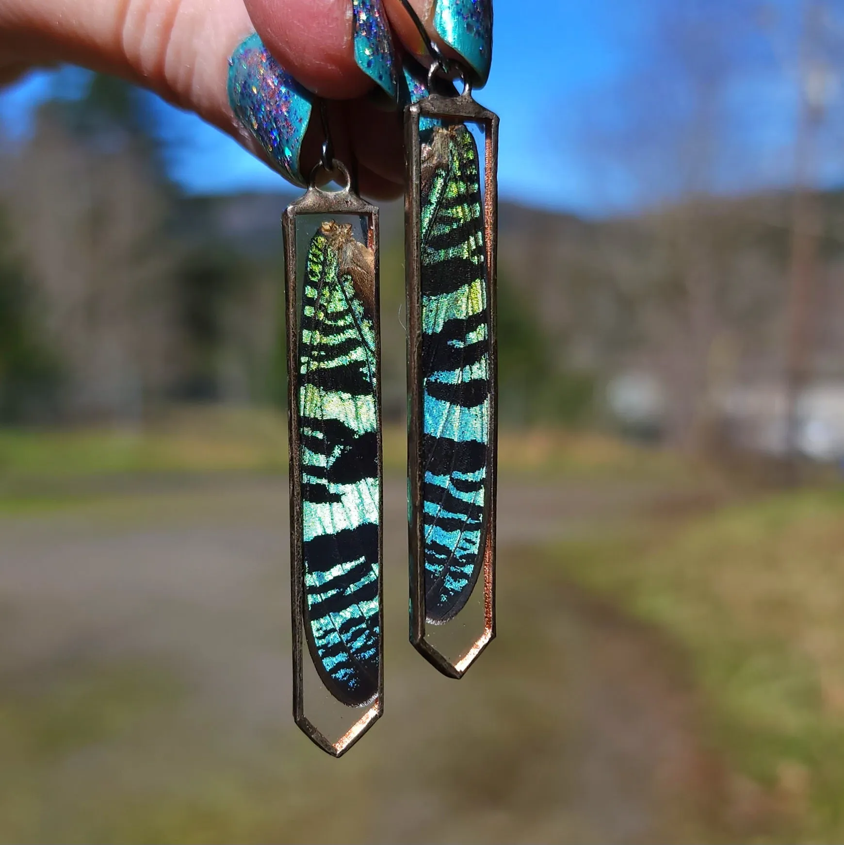 Teal Sunset Moth Ingress Earrings